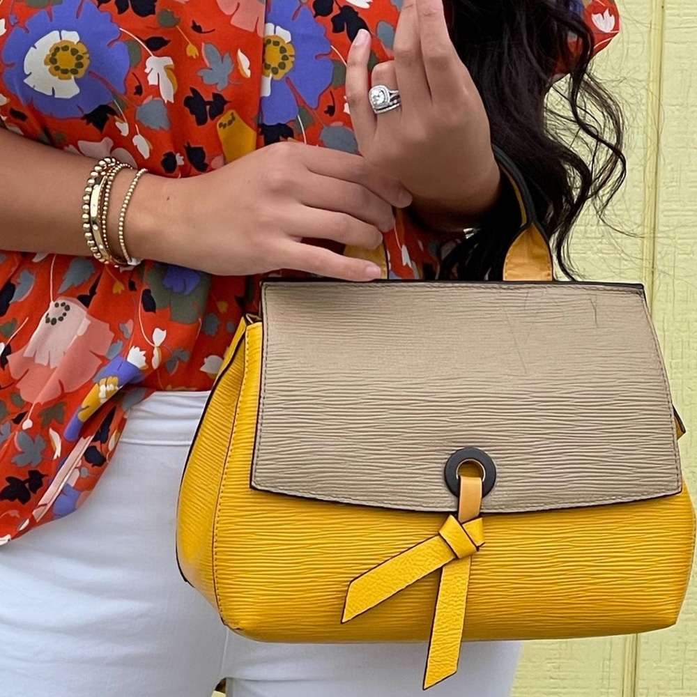 Yellow and khaki tote bag